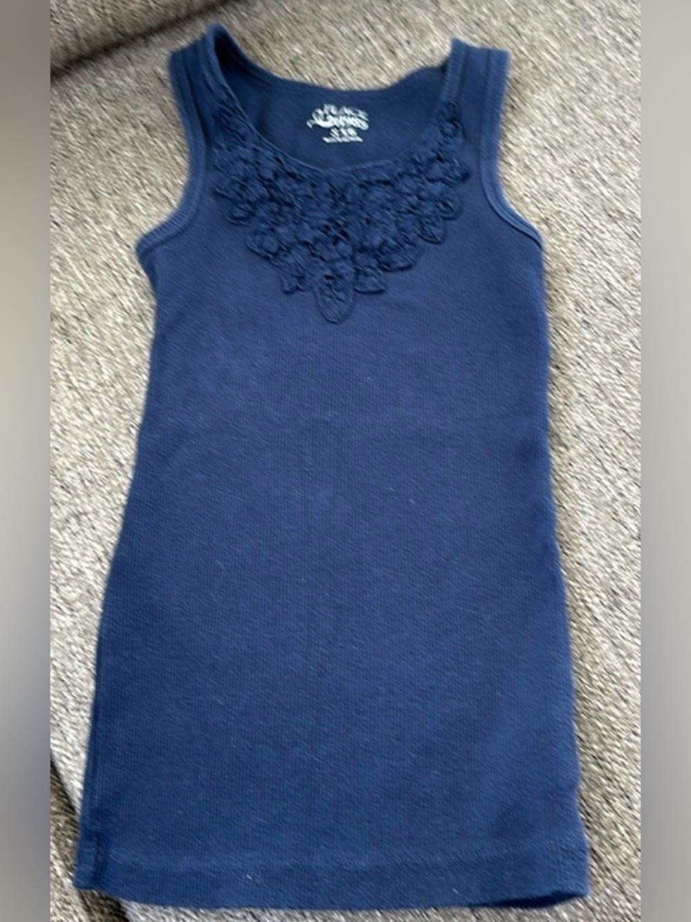 The Childrens Place Girls Navy Blue Ribbed Crochet Lace Tank Top S 5/6